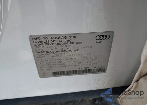 2016 Audi Q5 2.0T Premium from USA, damaged, VIN WA1C2AFP1GA124679